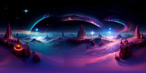 Ultra high-res VR360, cosmic sky masterpiece, star-studded heavens, pixel-perfect nebulae, surreal art style. VR360 scene, radiant galaxies, constellations as foreground frame, infinity depth, vibrant hues, crisp contrasts.