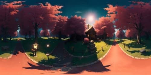 a scary dark houe in the woods. the environment is scary and forboding.