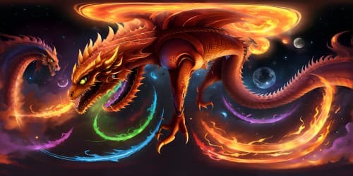 fire dragon night flying in the sky