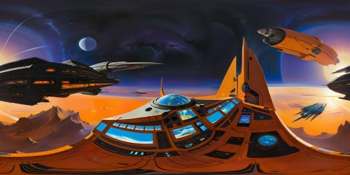 A breathtaking, flawlessly detailed orange themed interior spaceship. windows with a stunnng view of earth in the center. large screens with lines of code. 18k. advanced architecture. futuristic holographic screens. volumetric lighting. all showcased in an ultra high resolution 360 panorama, a masterpiece of unparalleled quality and imaginative depth.