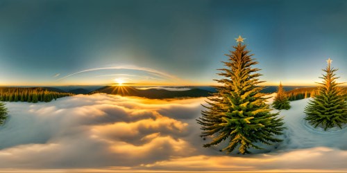 A flawlessly symmetrical Christmas tree, radiating in pristine green needles, standing tall under a beam of golden light, in an ultra-high resolution, detailed glory.