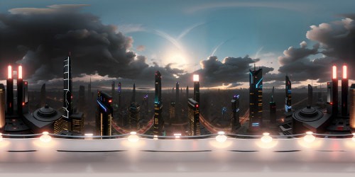 VR360 panorama, modern metropolis fused with traditional Turkish elements, ultra HD. Futuristic skyline, glistening under a twilight canvas, Turkish flags billowing in an automated breeze. Architectural masterpiece, hints of Byzantine grandeur, VR360 depth perception. Advanced cityscape style, plush Pixar-esque polish.