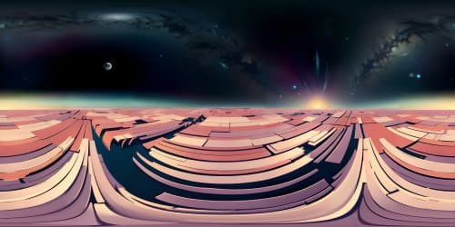 Van Gogh-inspired Starry Night, outdoor countryside VR360 panorama. Ultra-high-resolution masterpiece, pristine quality, extraordinary colour contrast, absorbing visual narrative. Engaging luminance combined with Pixar-style charm, masterful detail, immersive VR360 scene.