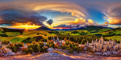 A stunning, flawless masterpiece of an ultra-high-resolution image capturing a beautiful sunset with vibrant hues painted across the expansive sky, casting a golden glow over the landscape in intricate detail.