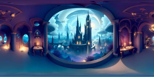 VR360 immersive elegance, peerless craftsmanship, ultra-high-resolution visuals. Aesthetics of femininity, graceful curvature forms, lush silk textures, gentle pastel palette, eyes away from figures. VR360 view, vast space, limited foreground.