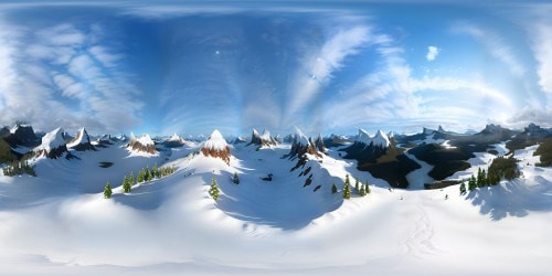 Masterpiece quality, ultra high-res VR360 panorama, Siberian expanse. Pristine snowfields, ice-crystal formations, towering firs, vast untamed wilderness. No signs of wear, untouched beauty. VR360 views, fantasy art style, intricate detailing, sublime light effects, soft pastel palette.