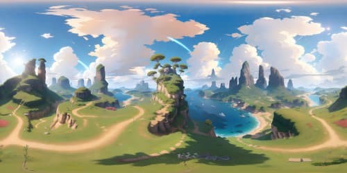 Ultra-rich textures, high-resolution VR360 panorama, anime style, oversized donkey ears, gracefully adorning vibrant landscapes, towering over a plethora of colorful flora. Persistent, quirky charm throughout. Best quality, masterpiece of VR360 scene.