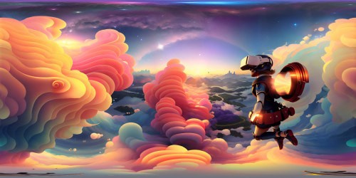 Ultra high-resolution VR360, masterpiece quality, pearlescent halos rippling in pastel cloud landscape. Soft light diffusion, dreamlike panorama. Primordial fantasy art style, immersive VR360 serenity, heightened visual fidelity.