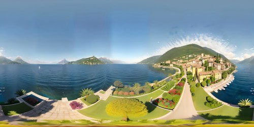 Ultra high res VR360, Lake Como panorama, crisp water reflections, surrounding mountain ranges, multicolored Italian villas dotting the shoreline. Masterpiece blend of Realist and Impressionist styles, intricate detailing, rich pigmentation, VR360 breathtaking scenic beauty.
