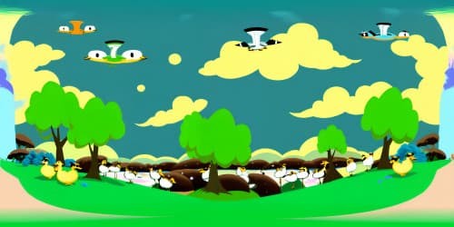 group of ducks in green and brown are flying in the sky