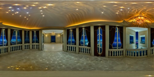 A flawlessly designed, opulent skyscraper penthouse balcony at night, overlooking a shimmering cityscape reflected in the glistening river below, set against a star-studded celestial backdrop, a breathtakingly detailed and ultra-high-resolution tableau fit for an artist's definitive masterpiece.