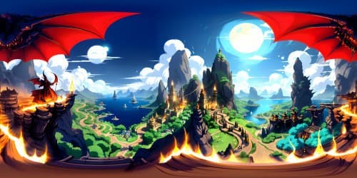 VR360 dragon's lair concept, high-definition fantasy art style. Glowing precious gem. Fire-lit stalactites, stalagmites. Smoke tendrils, massive dragon silhouette. Gold-hued scales, vivid red eyes. Colossal wings folded, draped. VR360 panoramic view, finest quality, scaled masterpiece.