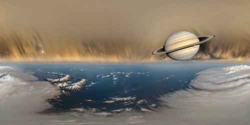 A flawless, ultra-high-resolution depiction of the vast expanse of space surrounding Saturn, showcasing its majestic rings, swirling storm clouds, and the shimmering beauty of distant moons like Titan and Enceladus.