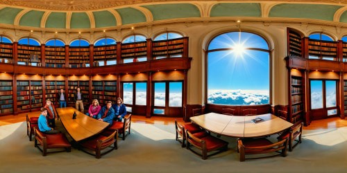 An immaculate recreation of the iconic library scene from "The Breakfast Club," featuring detailed vintage furniture, unique character backstories sprawled across a massive table, floor-to-ceiling bookshelves, streaming sunlight filtering through dusty windows, and a vibrant, dynamic 80s atmosphere captured in stunning ultra high resolution.