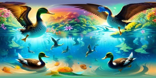 group of ducks in green head and brown body are flying 