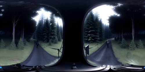 2 boys with black cat in dark rainy forest