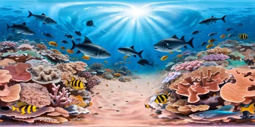 coral reef with many species of fish including a eel