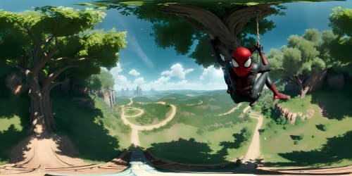 peter b. parker and miles morales swinging from trees spiderman