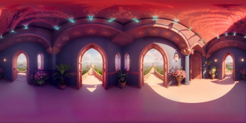 VR360 grandeur, Renaissance castle-prison, ultra-high-res masterpiece. Luxurious magic ambiance, shimmering enchantments, textured stone walls. VR360 Pixar-style rendering, vibrant flowers, ornate detailing, immersive visuals. Unique blend of grandeur and captivity, castle-prison in full bloom, magical VR360 masterpiece.