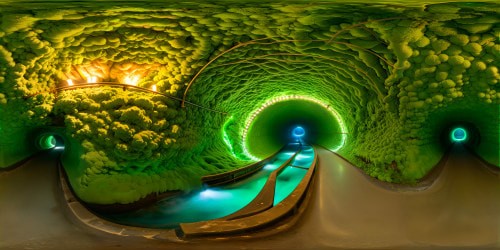 Deep within flawlessly detailed sewer tunnels, emerald green fumes dance and twist, illuminated by the soft glow of hidden luminescent algae, creating a stunning masterpiece in ultra-high resolution.
