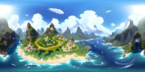 rainforests down and islands flying up in the sky small dragon flying in the sky