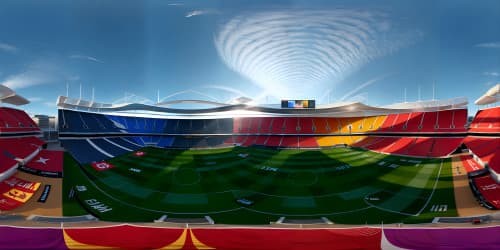 Stadium Toulouse, ultra-high-res VR360, pyrotechnic display, fluttering TFC flags, realistic quality, VR360 masterpiece