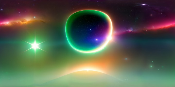 STANDING INSIDE A VERY LARGE EMERALD GREEN COLOURED CIRCLE, ABOVE THE      UNIVERSE. A  SUPER BRIGHT EMERALD GREEN COLOURED STAR SHINES DOWN FROM ABOVE ME.