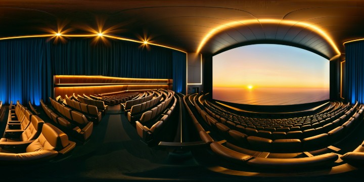 Imposing IMAX Theater with flawless acoustics, colossal screen, opulent seating, cutting-edge technology, premier cinematic experience at unrivaled resolution and detail.