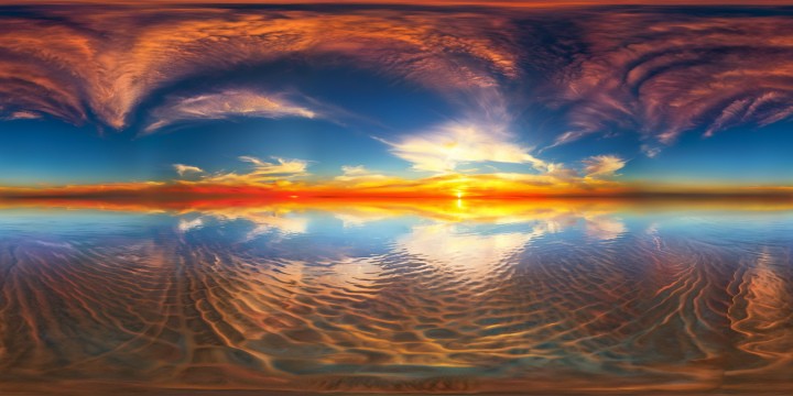 Expansive horizon, a perfect masterpiece of a sunset, vibrant hues melding in a kaleidoscope of color, ultra high-resolution, showcasing every intricate detail flawlessly.