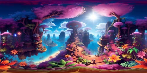 Masterpiece VR360, ultra-high-resolution, Avatar-inspired. Lush Pandora jungle, vibrant bioluminescent flora, marvelous alien creatures floating. Surreal art style emphasis, vibrancy, detail richness.