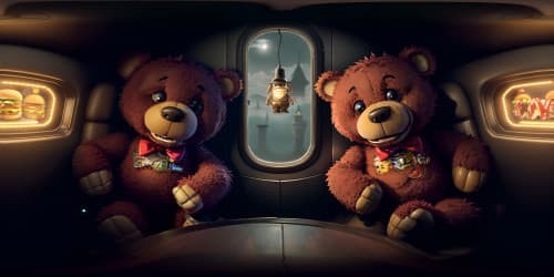 game five night at freddy's restaurant, with u.s. 90s fast food style creepy dark light. with a scary mechanical dark brown teddy bear