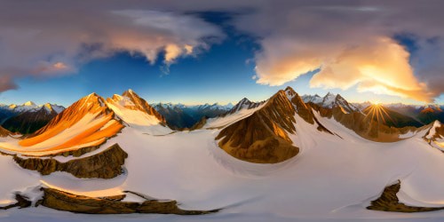 Majestic mountain range under a flawless golden sunrise, pristine snow-capped peaks bathed in warm hues, grandeur embodied in ultra-high resolution detail.