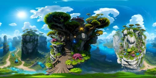 Exquisite Avatar-inspired environment, Pandora, lush jungle, bioluminescent flora aplenty, floating rock formations, iridescent cascades. Mastery in art, ultra-high resolution, VR360 vista. Dazzling bio-luminescence, VR360 in fantasy realism style.