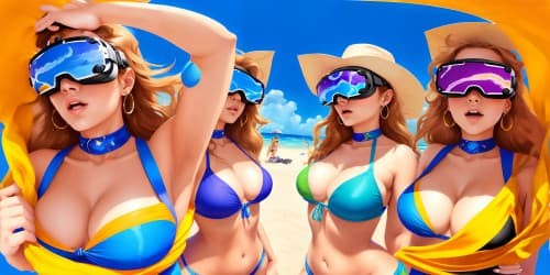 WOMEN AT THE BEACH WEARING SWIMSUITS 